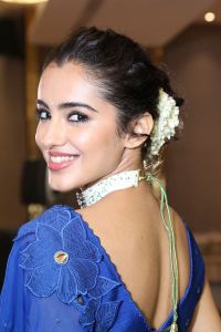 Bhimaa Movie Actress Malvika Sharma Blue Saree Pics