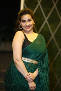 Anchor Manjusha Hot Green Saree Photos