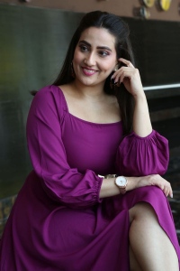 Anchor Manjusha New Cute Photos in Dark Pink Long Dress