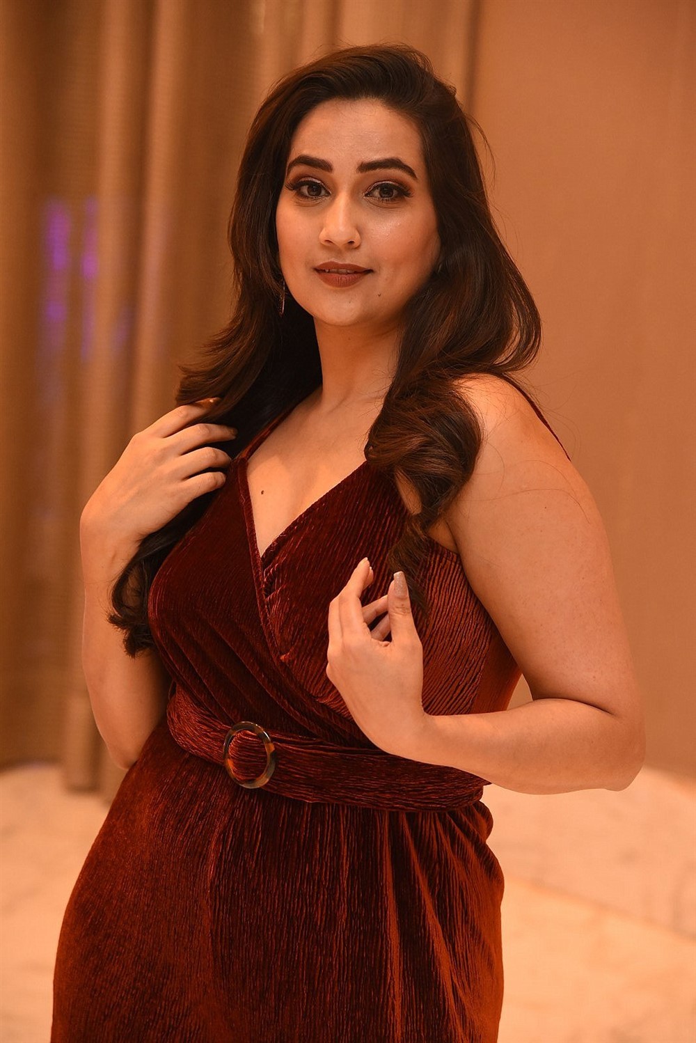 Anchor Manjusha In Red Dress Photos