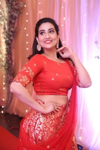 Anchor Manjusha in Red Half Saree Photos