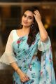 Telugu TV Anchor Manjusha in Light Blue Floral Saree Pics