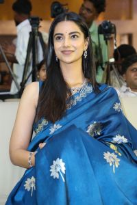 Lucky Bhaskar Actress Meenakshi Chaudhary Blue Saree Stills