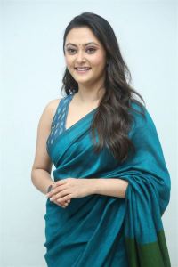 Actress Megha Chowdhury Green Saree Pics @ Tenant Teaser Launch