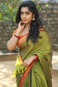 Actress Meghalekha Saree Stills @ Bootcut Balaraju Teaser Launch
