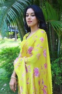 Actress Mirnalini Ravi Yellow Saree Pics @ Love Guru Press Meet