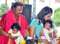 Mohan Babu with his twin grand-daughters Ariaana and Viviana