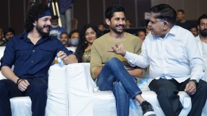 Akhil Akkineni, Naga Chaitanya, Allu Aravind @ Most Eligible Bachelor Pre Release Event Stills