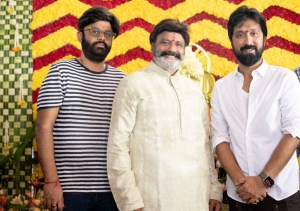 Suryadevara Naga Vamsi, Balakrishna, Bobby @ NBK109 Movie Pooja Stills