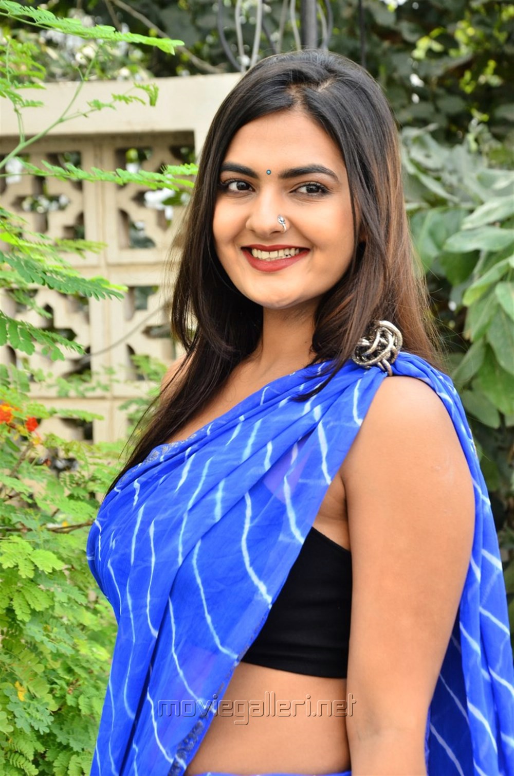 Actress Neha Deshpande in Hot Blue Saree Photos | Moviegalleri.net