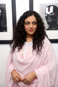 Nithya Menen Photos in Pink Churidar @ Gaze - Solo Show by Gnana Shekar