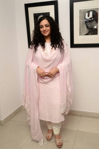 Actress Nithya Menon in Pink Churidar Photos @ Gaze Solo Show