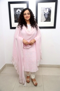 Actress Nithya Menon Photos in Pink Churidar @ Gaze - Solo Show by Gnana Shekar