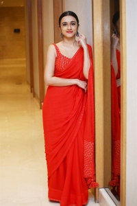 Sebastian PC524 Movie Actress Nuveksha Red Saree Stills