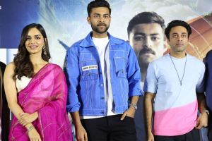Manushi Chhillar, Varun Tej, Navdeep @ Operation Valentine Movie Trailer Launch Stills