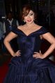 Actress Harika Stills in Dark Blue Deep Neck Sleeveless Gown