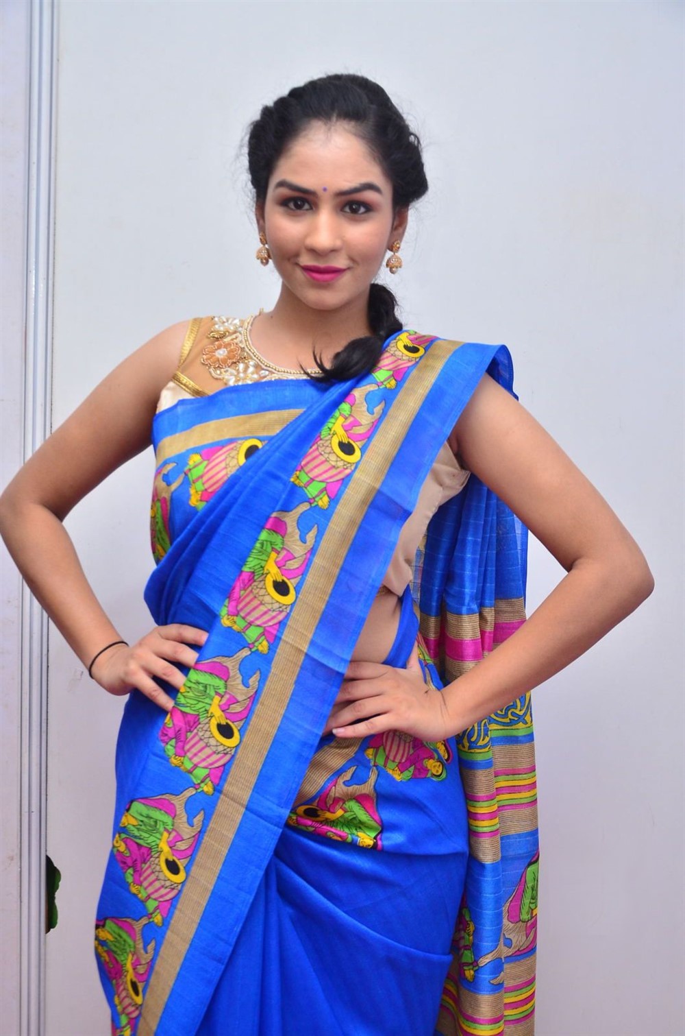 Model Pooja Blue Saree Stills @ Kala Silk Expo Launch | Moviegalleri.net