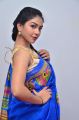 Model Pooja Hot Blue Saree Stills @ Kala Silk Handloom Expo Launch