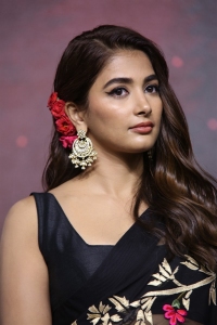 Acharya Movie Heroine Pooja Hegde Black Saree Images