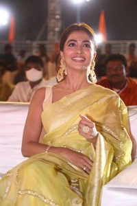Actress Pooja Hegde Silk Saree Pics @ Acharya Pre Release