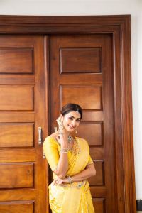 Pooja Hegde Yellow Banarasi Saree Photoshoot Stills