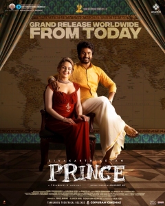 Maria Ryaboshapka, Sivakarthikeyan in Prince Movie Release Today Posters HD