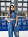 Actress Raashi Khanna in Blue Crop Top and Loose Pants
