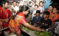 Ramcharan and Upasana serve food to pilgrims at Tirumala