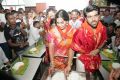 Ramcharan and Upasana serve food to pilgrims at Tirumala