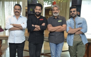 DVV Danayya, Jr NTR, SS Rajamouli, Ram Charan @ RRR Move Press Meet Hyderabad Photos