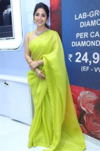 Samyuktha Menon Yellow Saree Photos @ Ladia-Lab Grown Diamond Jewellery Launch