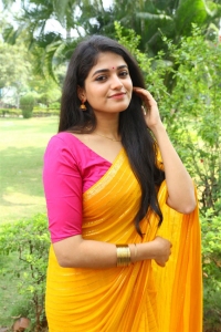 Sangeerthana Vipin Yellow Saree Pics @ Narakasura Thanks Meet