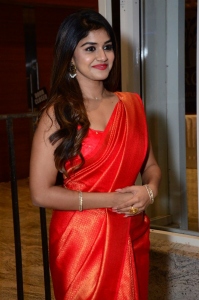 Actress Sanjana Anand in Red Orange Saree Pictures