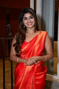 Actress Sanjana Anand in Red Orange Saree Pictures