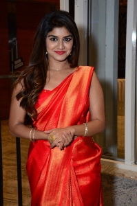 Actress Sanjana Anand in Orange Red Saree Pictures