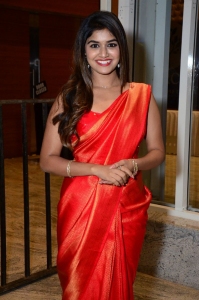 Actress Sanjana Anand in Red Orange Saree Pictures