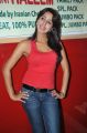 Actress Sanjana in Red Color Sleeveless Dress and Jeans