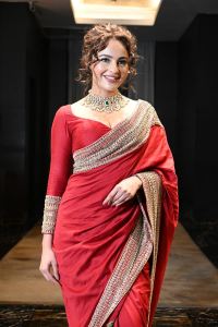 Actress Seerat Kapoor Red Saree Pictures @ Manamey Pre Release