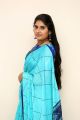 Telugu Anchor Sonia Chowdary Images in Blue Designer Saree