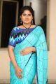 Telugu Anchor Sonia Chowdary Images in Blue Designer Saree