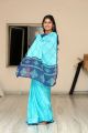 Telugu Anchor Sonia Chowdary Images in Blue Designer Saree