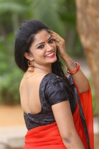 Vetaadutha Movie Actress Srujana Red Saree Stills