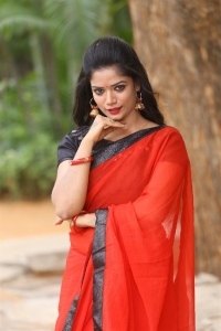 Vetaadutha Movie Actress Srujana Red Saree Stills