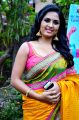 Actress Srushti Dange Hot Stills in Yellow Silk Saree with Sleeveless Blouse