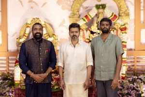 Venkat K Narayana, Vijay, H Vinoth @ Thalapathy69 Movie Pooja Stills