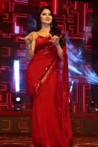 Urvashi Rautela Red Saree Pics @ Waltair Veerayya Pre Release