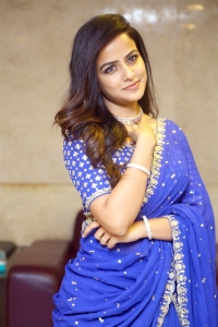 Vaishnavi Chaitanya Blue Saree Photos @ Baby Pre Release