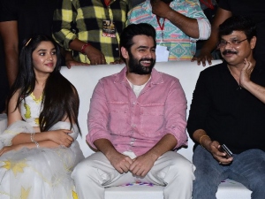 Krithi Shetty, Ram Pothineni, Boyapati Srinu @ The Warriorr Trailer Launch Stills