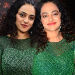 Actress Nithya Menon New Pics in Green Dress