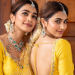 Actress Pooja Hegde Yellow Silk Saree Photos